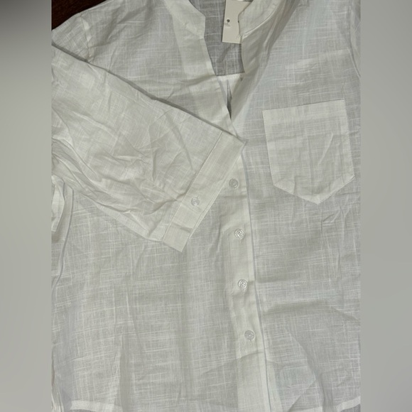 Linen White Casual top short sleeve size medium - Picture 4 of 7